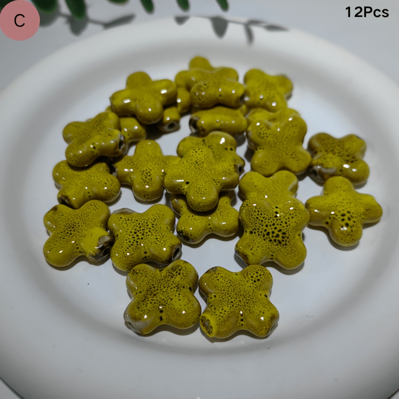12pcs Colorful Large Hole Ceramic Cross Beads for DIY Jewelry